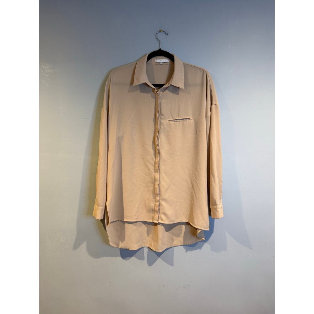 Ro & De Taupe Longline Button-Down Blouse Size M